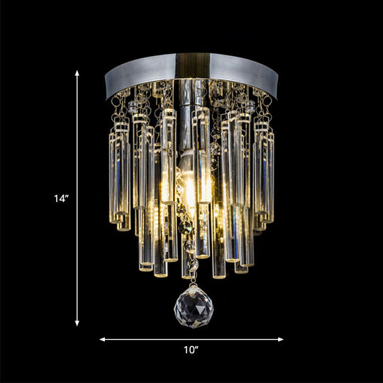 Round Chrome Crystal Bar Flush Mount Ceiling Light - Bare Bulb Flushmount