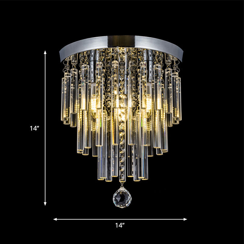 Round Chrome Crystal Bar Flush Mount Ceiling Light - Bare Bulb Flushmount