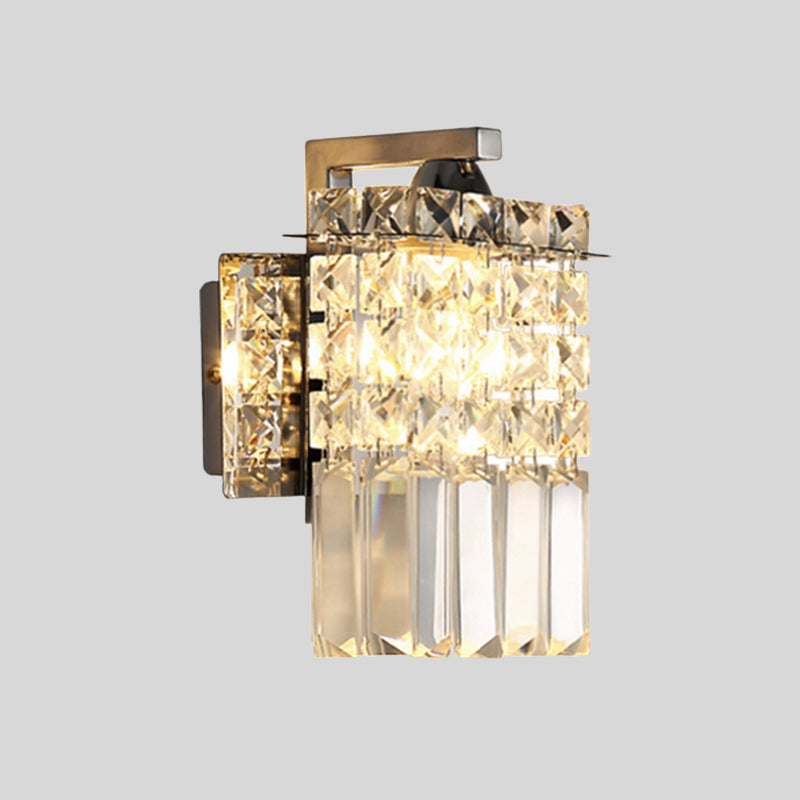 Chrome Rectangle Crystal Wall Sconce With Draping Rods