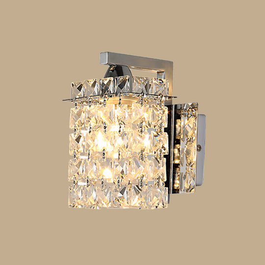 Chrome Rectangle Crystal Wall Sconce With Draping Rods