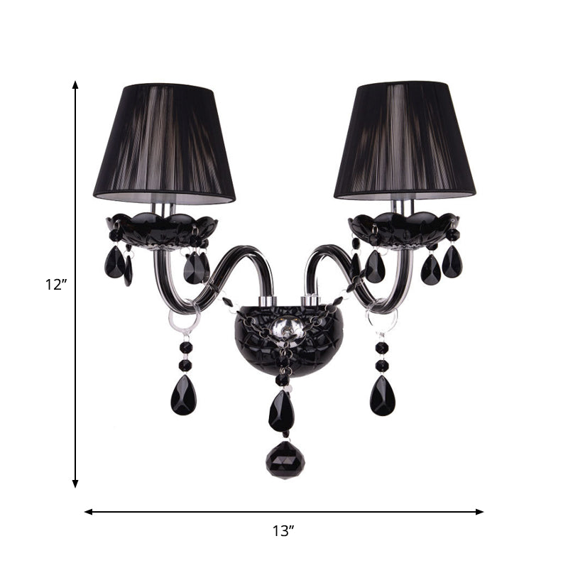 Black Crystal Wall Sconce With Elegant Candle-Style Arm