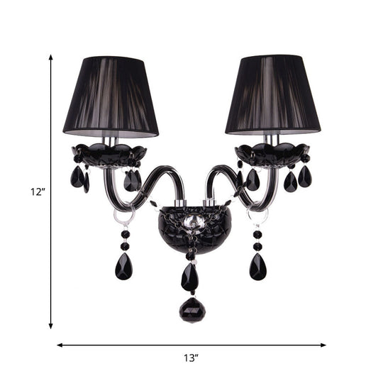 Black Crystal Wall Sconce With Elegant Candle-Style Arm
