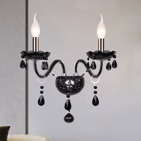 Black Crystal Wall Sconce With Elegant Candle-Style Arm