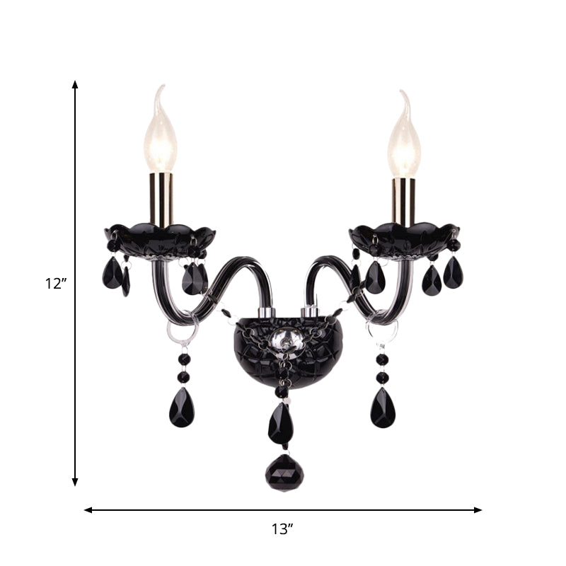 Black Crystal Wall Sconce With Elegant Candle-Style Arm