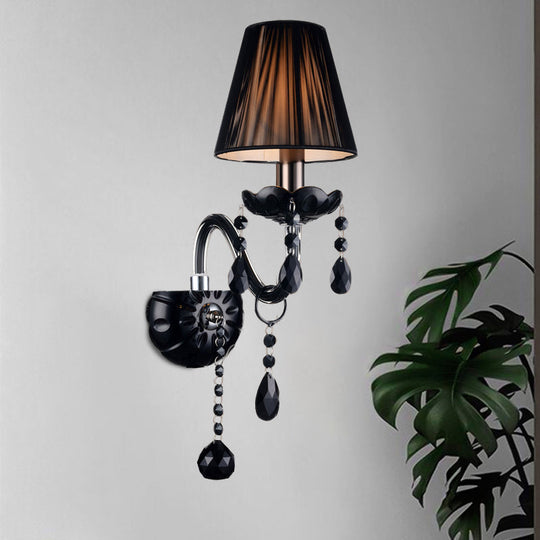Black Crystal Wall Sconce With Elegant Candle-Style Arm