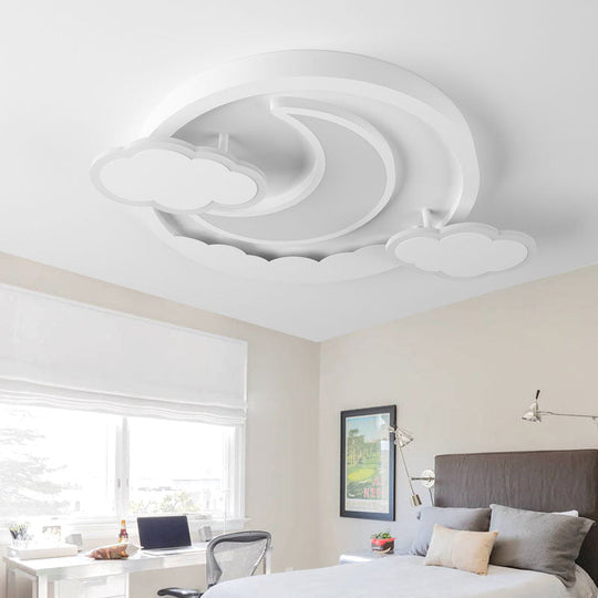 Cartoon White Led Ceiling Mount Light Cloud Deco For Kids Bedroom / Moon