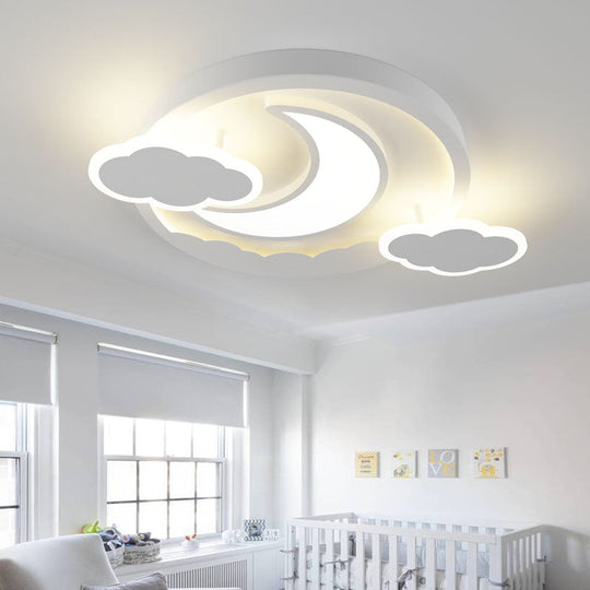 Cartoon White Led Ceiling Mount Light Cloud Deco For Kids Bedroom / Warm Moon