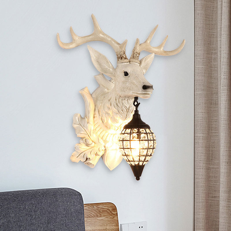 Metal Deer Wall Sconce With Crystal Mesh Cone Shade - Traditional Light White