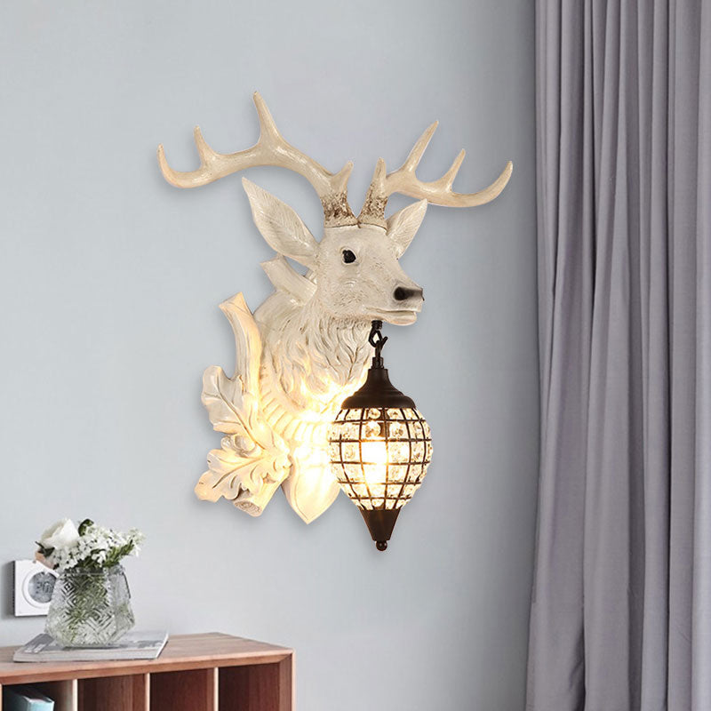 Metal Deer Wall Sconce With Crystal Mesh Cone Shade - Traditional Light