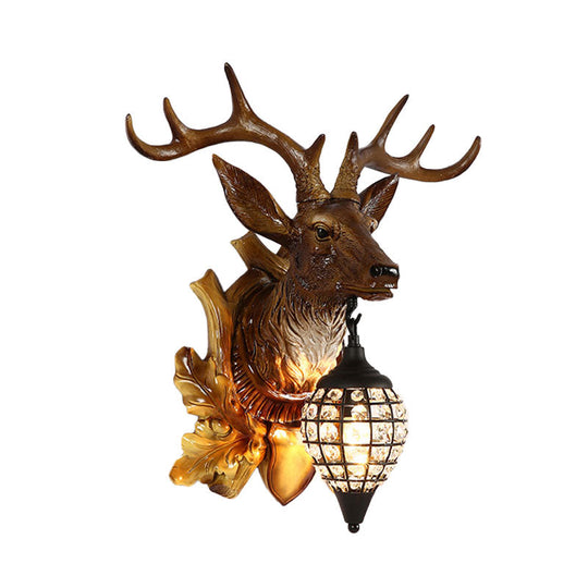 Metal Deer Wall Sconce With Crystal Mesh Cone Shade - Traditional Light