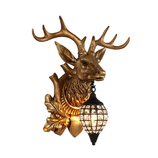 Metal Deer Wall Sconce With Crystal Mesh Cone Shade - Traditional Light