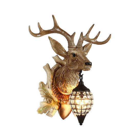 Metal Deer Wall Sconce With Crystal Mesh Cone Shade - Traditional Light