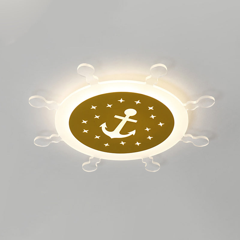 Seaside Anchor Ceiling Light In Yellow For Bedroom - Acrylic Flush Mount Fixture / 18’ Warm