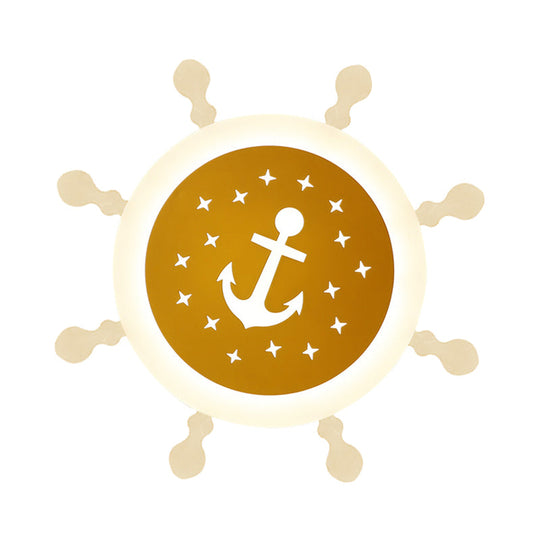 Seaside Anchor Ceiling Light In Yellow For Bedroom - Acrylic Flush Mount Fixture