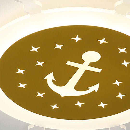Seaside Anchor Ceiling Light In Yellow For Bedroom - Acrylic Flush Mount Fixture