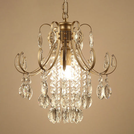 Sleek Crystal Strand Hanging Ceiling Light - Bent Arm Suspension Black/Gold Finish