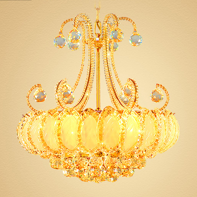 Modern Waterfall Crystal Chandelier - 5-Head Pendant Light Fixture In Chrome/Gold