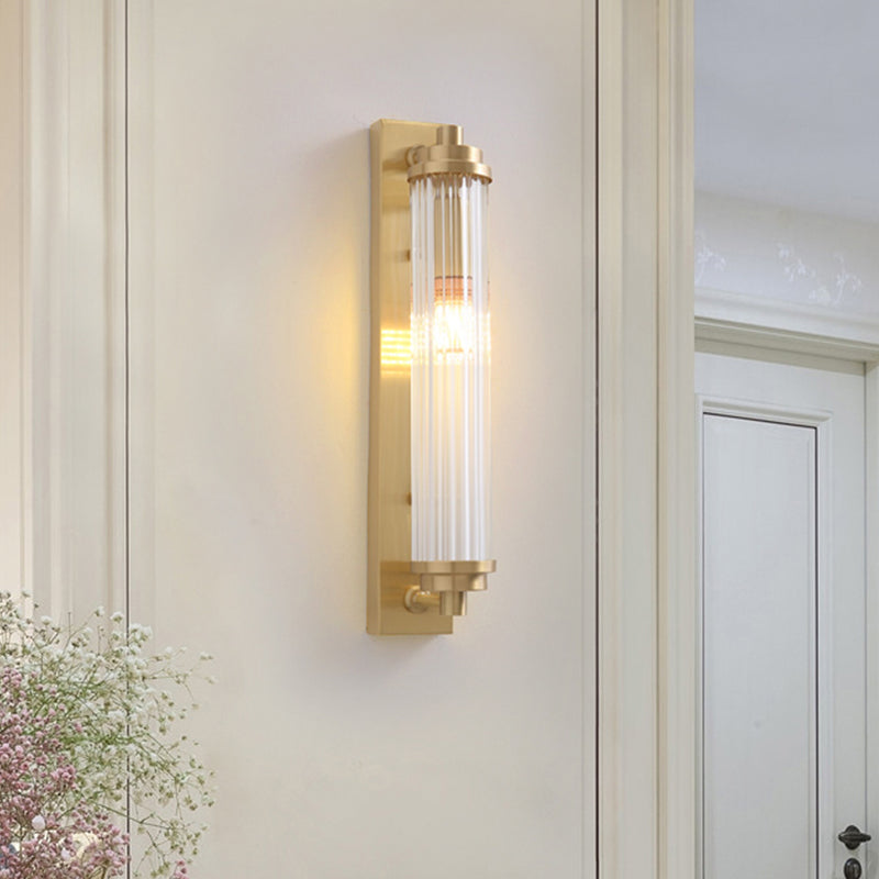 Contemporary Led Crystal Wall Light Fixture For Living Room With Clear Cylinder Pipes