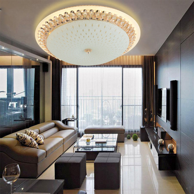 Modernist Led White Ceiling Mount With Clear Crystal Decoration - Dome Glass Flush Lamp In