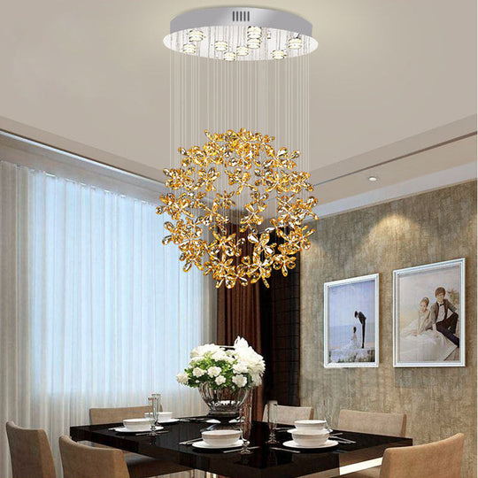 Modern Clear Crystal Sphere Flush Light - 16/19.5 W Nickel Ceiling Fixture With 9 Lights Dining Room
