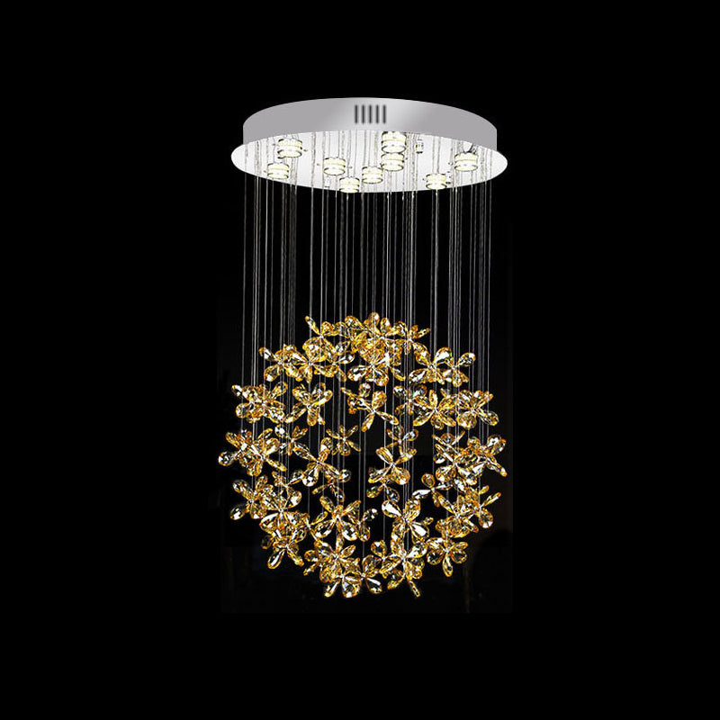 Modern Clear Crystal Sphere Flush Light - 16’/19.5’ W Nickel Ceiling Fixture With 9 Lights