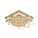 Square Crystal Led Ceiling Flush Mount Light Warm/White 18/23.5 Width