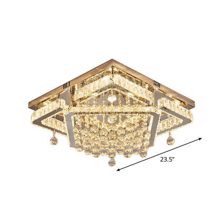 Square Crystal Led Ceiling Flush Mount Light Warm/White 18/23.5 Width