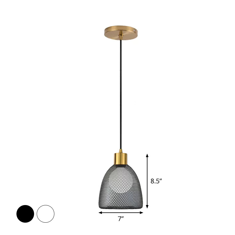 Modernist Metallic Bell Hanging Light Fixture With 1 Bulb - Black/White Pendant Lighting For Dining