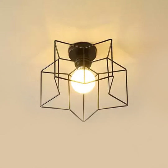 Modernist 1 - Light Metallic Star Frame Flush Mount Lamp In Black/Gold