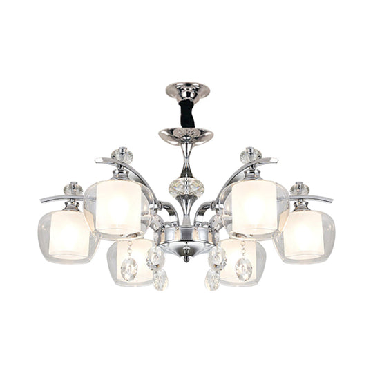 Global Clear Glass Chrome Chandelier With Crystal Strands - 6-Light Down Lighting Lamp