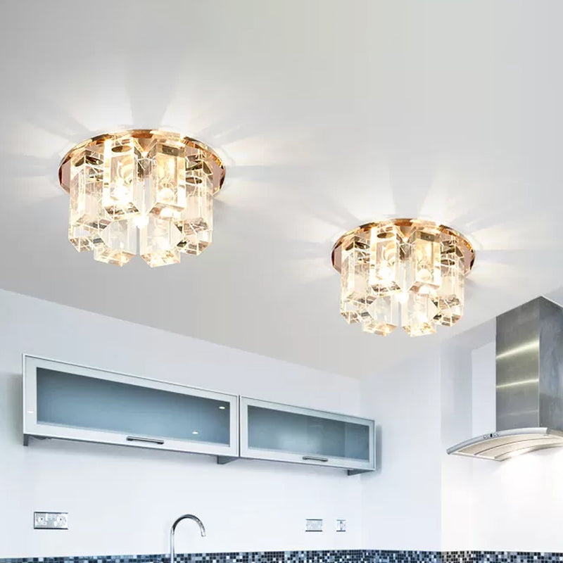 Blue/Gold/Tan Crystal Led Flush Mount Light With Round Design - Warm/White Lighting