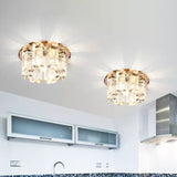 Blue/Gold/Tan Crystal Led Flush Mount Light With Round Design - Warm/White Lighting