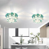 Blue/Gold/Tan Crystal Led Flush Mount Light With Round Design - Warm/White Lighting Blue / Warm