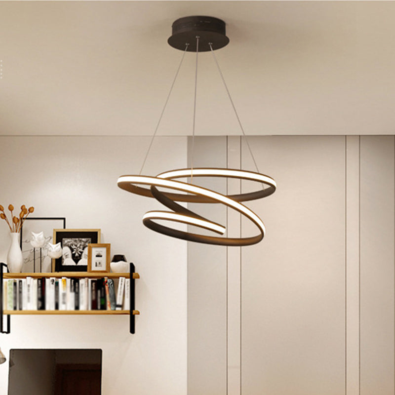 Simplistic Iron Circle Drop Lamp Led Chandelier In Coffee With Warm/White Light