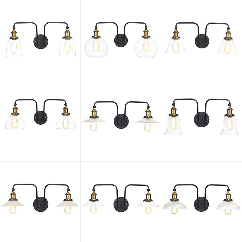 Modern Industrial Conic Sconce - Black Metal Wall Mount Lamp With 2 Bulbs For Indoor Lighting