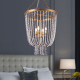 Antiqued Metal 2-Light Brass Flushmount: Basket Dining Room Lighting With Stone Chain