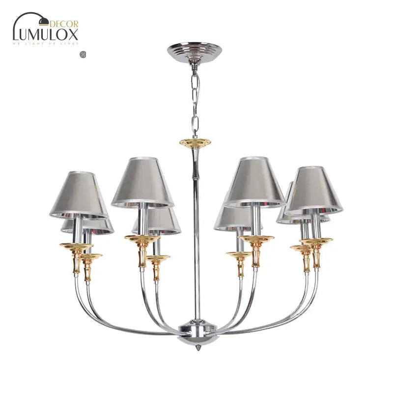 Traditional Cone Shape Chandelier 3/4/6-Head Fabric Hanging Pendant In Black/Chrome With Swooping