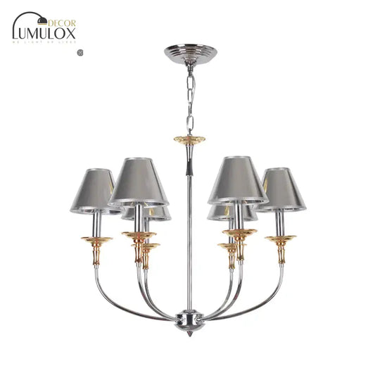 Traditional Cone Shape Chandelier 3/4/6-Head Fabric Hanging Pendant In Black/Chrome With Swooping