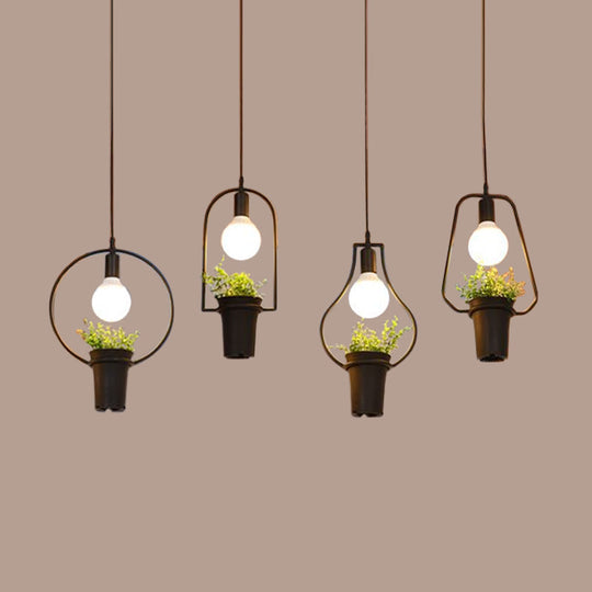 Industrial Black Metal Led Plant Cluster Pendant Light Fixture For Kitchen Ceiling