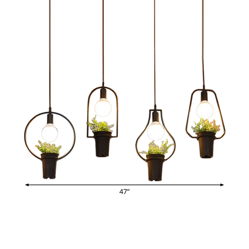 Industrial Black Metal Led Plant Cluster Pendant Light Fixture For Kitchen Ceiling