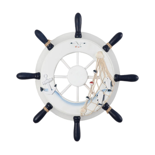 Coastal Led White/Blue Wall Mount Lamp: Rudder Resin Lighting With Round Acrylic Shade In Warm/White