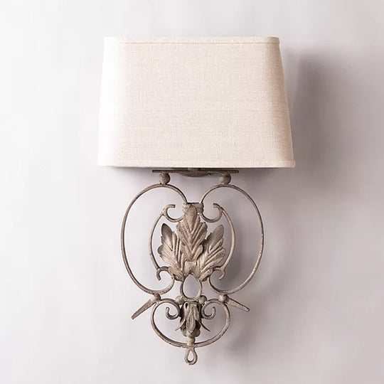 Rustic Maple Leaf Wall Sconce With Fabric Shade - White 1 Head Lamp Fixture