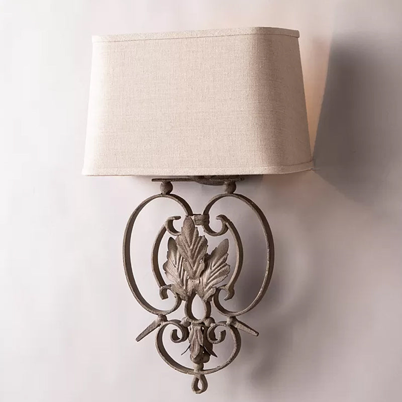 Rustic Maple Leaf Wall Sconce With Fabric Shade - White 1 Head Lamp Fixture