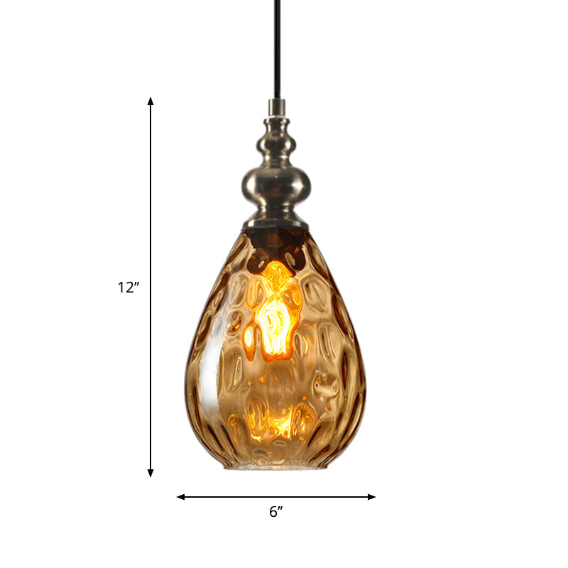 Vintage Raindrop Glass Pendant Lamp With Amber/Clear/Smoke Grey Shades And Flexible Arm