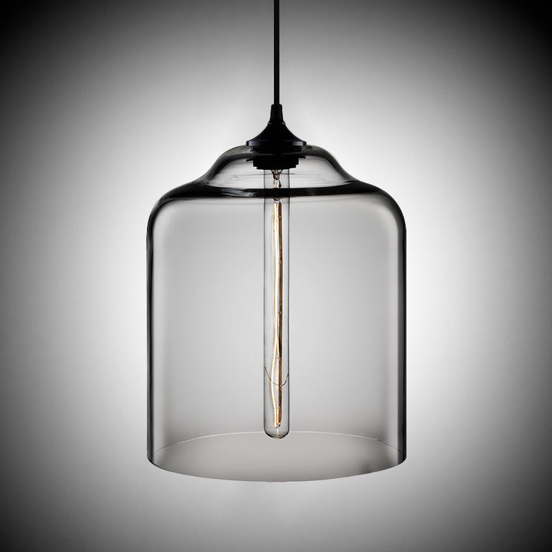 Cylindrical Industrial Pendant Lamp With Clear/Blue/Amber Glass For Restaurants