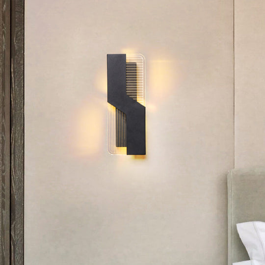 Curved Nordic Led Metal Sconce Lamp: Black/White Wall Mount For Bedside In Warm/White Light