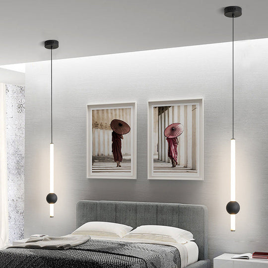 Sleek Sword-Shape Led Hanging Lamp Kit: Simplicity Acrylic | Black/White Warm/White/3 Color Light
