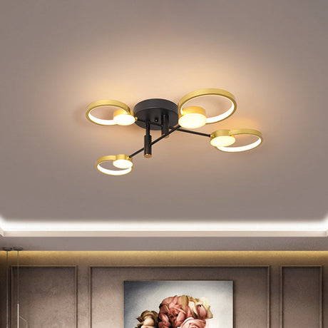 Contemporary Gold Semi Flush Mount Chandelier With Warm/White Light - 4/6 Bulb Metal Ceiling Lamp 4