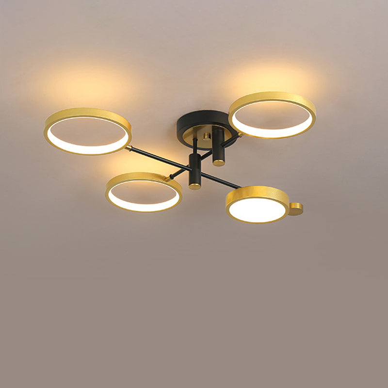 Modern 4 - Head Black/Gold Led Semi - Flush Ceiling Light In Warm/White/3 Color Options
