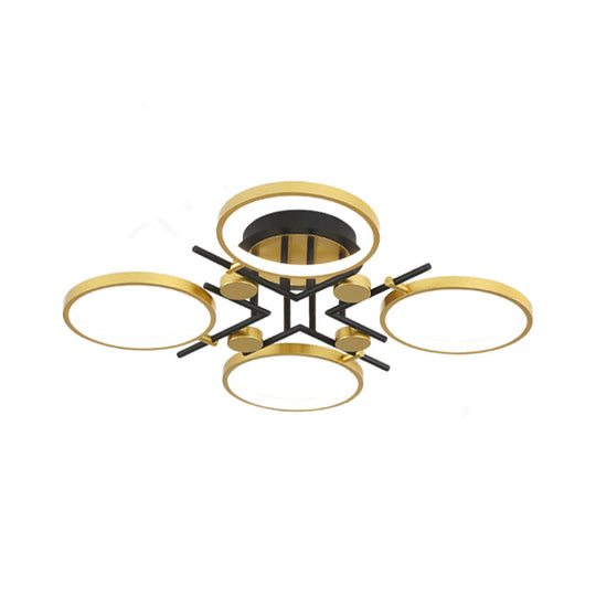 Stylish 4/6 - Light Semi Flush Mount Gold Hoop Chandelier With Metal Frame - Warm/White/3 Color